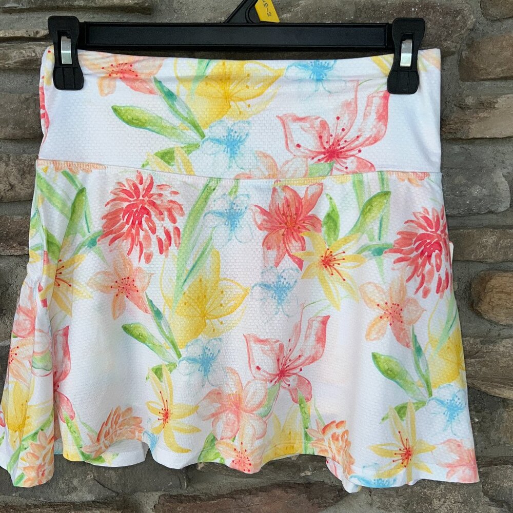 Gottex Women's Golf Tennis Skort Skirt XS Large White Lilly Floral Shorts NWT